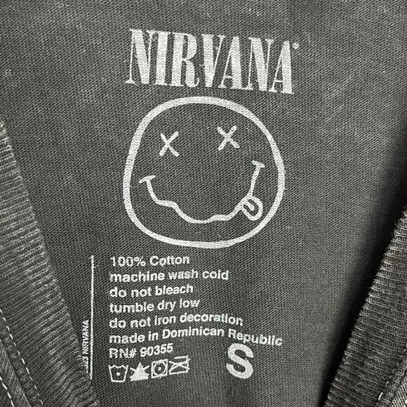 NIRVANA Yellow Smiley Face Charcoal Acid Wash Grunge T-Shirt Unisex Size Small - Picture 6 of 7
